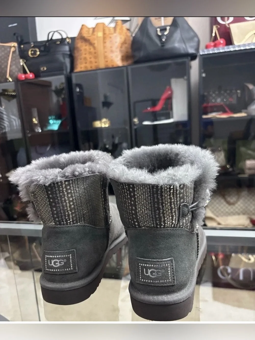 UGG Women’s  Bailey Button Bling Taupe Grey Boots. Size 11.